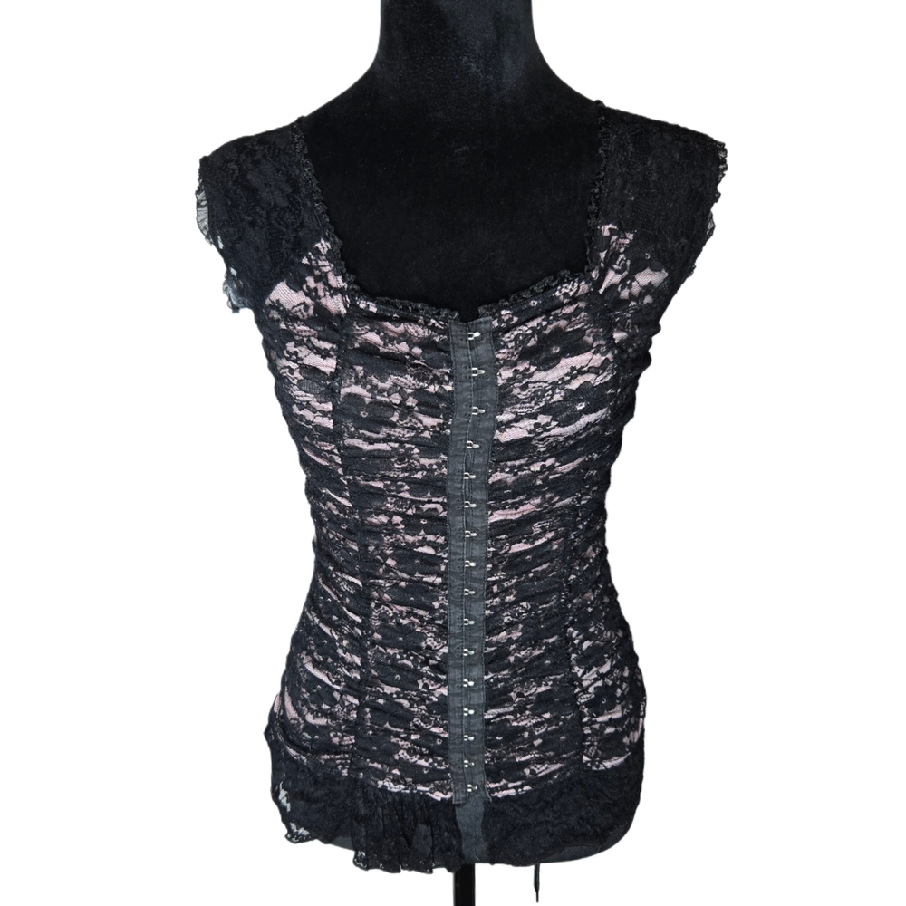 Stargazer Pink & Black Lace Short Sleeve Blouse - Medium